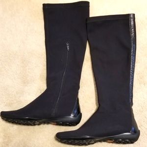 Sesto Meucci, Black, Microfiber Flat Boots, 6.5 M